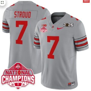 Men's Ohio State Buckeyes 'Heritage Stripe' 2025 CFP Patch National Champions Jersey All GRAY C J Stroud 7