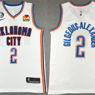 Men's Oklahoma City Thunder #2 Shai Gilgeous-Alexander White With NO.6 Patch Stitched Basketball Jersey