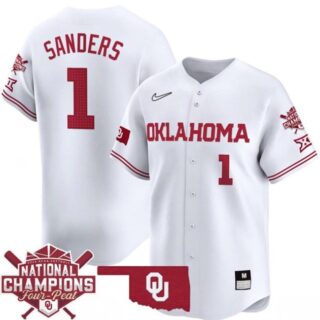Men's Oklahoma Sooners #1 Cydney Sanders White 2024 Softball National Champions Stitched Jersey