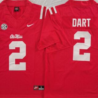Men's Ole Miss Rebels #2 Jaxson Dart Red Stitched Jersey