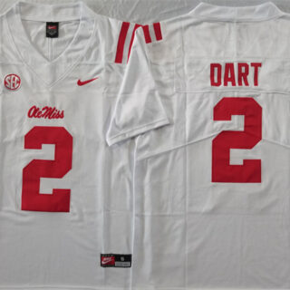 Men's Ole Miss Rebels #2 Jaxson Dart White Stitched Jersey