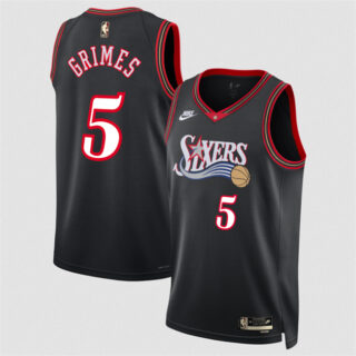 Men's Philadelphia 76ers #5 Quentin Grimes Black 2025 Classic Edition Stitched Jersey