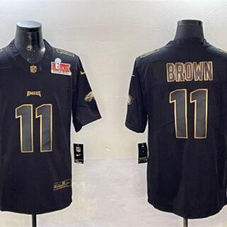 Men's Philadelphia Eagles #11 A. J. Brown Black Gold 2025 Super Bowl LIX Patch Vapor Untouchable Limited Stitched Football Jersey