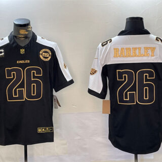 Men's Philadelphia Eagles #26 Saquon Barkley Black Gold 2024 New F.U.S.E. With 3-Star C Patch Stitched Football Jersey