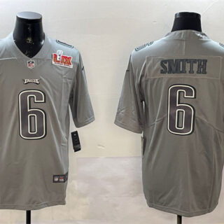 Men's Philadelphia Eagles #6 DeVonta Smith Grey 2025 Super Bowl LIX Patch Atmosphere Fashion Vapor Untouchable Limited Stitched Football Jersey
