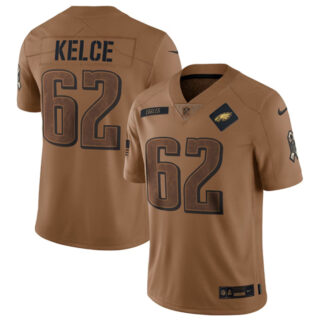 Men's Philadelphia Eagles #62 Jason Kelce 2023 Brown Salute To Service Limited Stitched Football Jersey