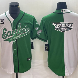 Men's Philadelphia Eagles Green White Split Team Big Logo With 3-Star C Patch Cool Base Stitched Baseball Jersey