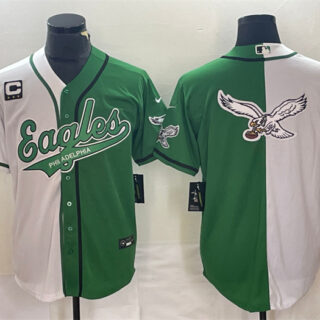 Men's Philadelphia Eagles Green White Split Team Big Logo With 3-Star C Patch Cool Base Stitched Baseball JerseyS