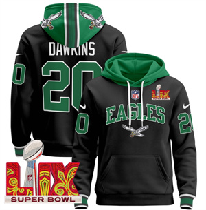 Men's Philadelphia Eagles Super Bowl LIX Patch Pullover Hoodie - All Stitched Black Brian Dawkins 20