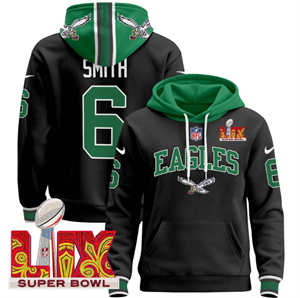 Men's Philadelphia Eagles Super Bowl LIX Patch Pullover Hoodie - All Stitched Black DeVonta Smith 6