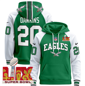 Men's Philadelphia Eagles Super Bowl LIX Patch Pullover Hoodie - All Stitched Kelly Alternate Brian Dawkins 20