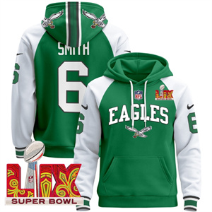 Men's Philadelphia Eagles Super Bowl LIX Patch Pullover Hoodie - All Stitched Kelly Alternate DeVonta Smith 6