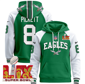 Men's Philadelphia Eagles Super Bowl LIX Patch Pullover Hoodie - All Stitched Kelly Alternate Kenny Pickett 8