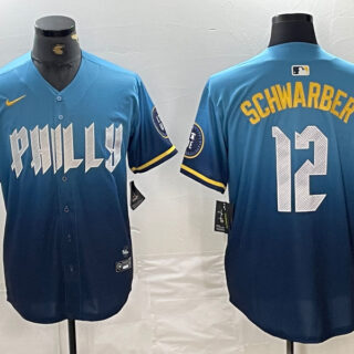 Men's Philadelphia Phillies #12 Kyle Schwarber Blue 2024 City Connect Limited Stitched Jersey