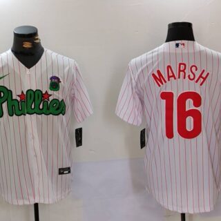 Men's Philadelphia Phillies #16 Brandon Marsh White Green Cool Base Stitched Jerseys