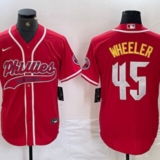 Men's Philadelphia Phillies #45 Zack Wheeler Red 2024 City Connect Limited Stitched Baseball Jersey