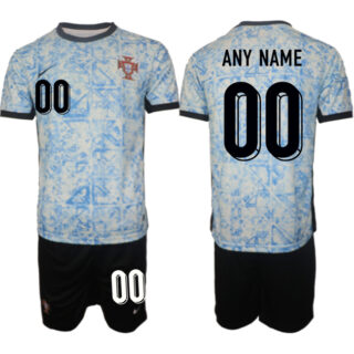 Men's Portugal Team Custom 2024-25 White Blue Away Soccer Jersey Suit