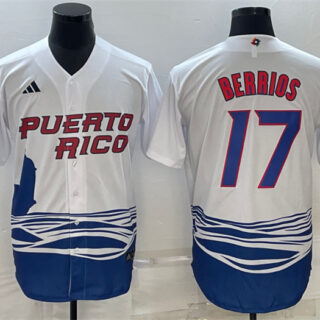 Men's Puerto Rico Baseball #17 Jos?? Berr??os 2023 White World Baseball Classic Replica Stitched Jersey