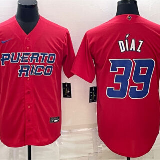 Men's Puerto Rico Baseball #39 Edwin D??az 2023 Red World Baseball Classic Replica Stitched Jersey