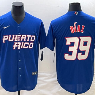 Men's Puerto Rico Baseball #39 Edwin D??az 2023 Royal World Baseball Classic Stitched Jersey