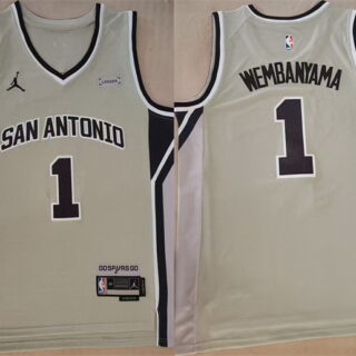 Men's San Antonio Spurs #1 Victor Wembanyama Silver 2025-26 Statement Edition Stitched Basketball Jersey