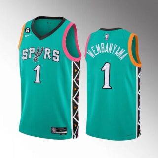 Men's San Antonio Spurs #1 Victor Wembanyama Teal 2022 23 City Edition Swingman With NO.6 Patch Stitched Basketball Jersey