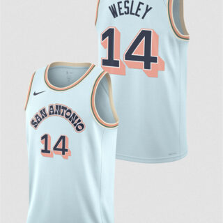 Men's San Antonio Spurs #14 Blake Wesley Light Blue 2024 25 City Edition Stitched Basketball Jersey