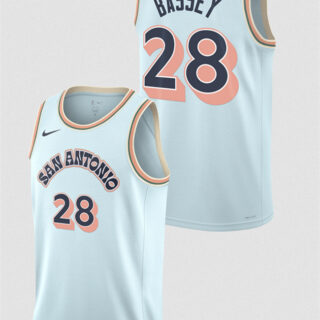 Men's San Antonio Spurs #28 Charles Bassey Light Blue 2024 25 City Edition Stitched Basketball Jersey