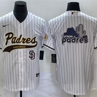 Men's San Diego Padres White Big Logo In Back Cool Base With Patch Stitched Baseball Jersey 1