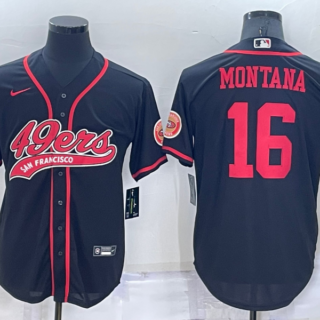 Men's San Francisco 49ers #16 Joe Montana Black Cool Base Stitched Baseball Jersey