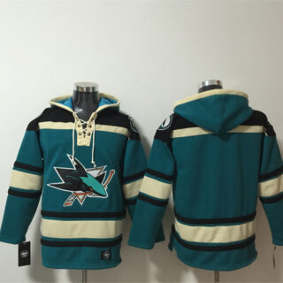 Men's San Jose Sharks Blank Teal Lace-Up Pullover Hoodie