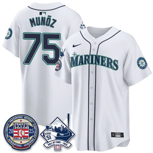Men's Seattle Mariners #75 Andres Munoz Ichiro Number Retirement Jersey V2 All Stitched