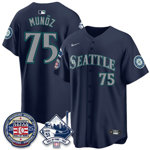 Men's Seattle Mariners #75 Andres Munoz Ichiro Number Retirement Jersey V2 All Stitched