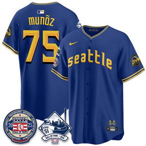 Men's Seattle Mariners #75 Andres Munoz Ichiro Number Retirement Jersey V2 All Stitched