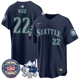 Men's Seattle Mariners #22 Bryan Woo Ichiro Number Retirement Jersey V2 All Stitched