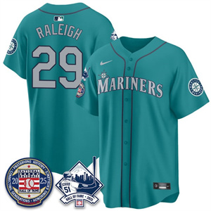 Men's Seattle Mariners #29 Cal Raleigh Ichiro Number Retirement Jersey V2 All Stitched