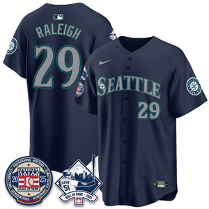 Men's Seattle Mariners #29 Cal Raleigh Ichiro Number Retirement Jersey V2 All Stitched