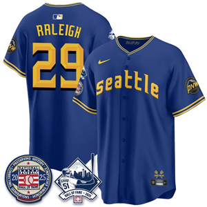 Men's Seattle Mariners #29 Cal Raleigh Ichiro Number Retirement Jersey V2 All Stitched