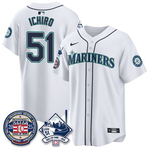 Men's Seattle Mariners #51 Ichiro Suzuki Ichiro Number Retirement Jersey V2 All Stitched