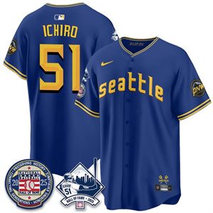 Men's Seattle Mariners #51 Ichiro Suzuki Ichiro Number Retirement Jersey V2 All Stitched