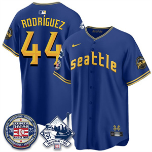 Men's Seattle Mariners #44 Julio Rodriguez Ichiro Number Retirement Jersey V2 All Stitched
