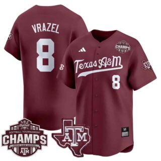 Men's Texas A&M Aggies #8 Frankie Vrazel 2025 SEC Softball Conference Tournament Champions Patch Vapor Premier Limited Jersey All Stitched