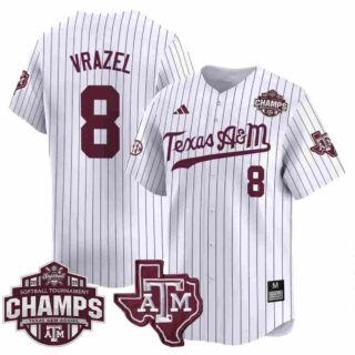 Men's Texas A&M Aggies #8 Frankie Vrazel 2025 SEC Softball Conference Tournament Champions Patch Vapor Premier Limited Jersey All Stitched