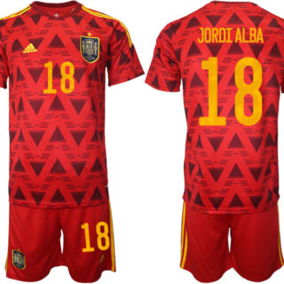Men's Spain #18 Jordi Alba Red Home Soccer Jersey Suit