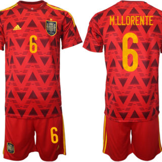 Men's Spain #6 M. Llorente Red Home Soccer Jersey Suit