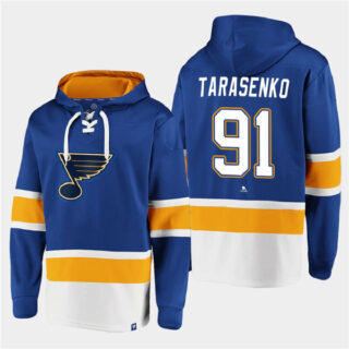 Men's St. Louis Blues #91 Vladimir Tarasenko Blue Ageless Must-Have Lace-Up Pullover Hoodie