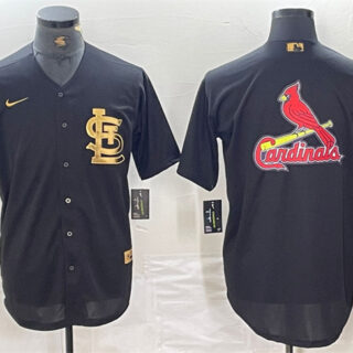 Men's St. Louis Cardinals Black Team Big Logo Cool Base Stitched Jersey 2