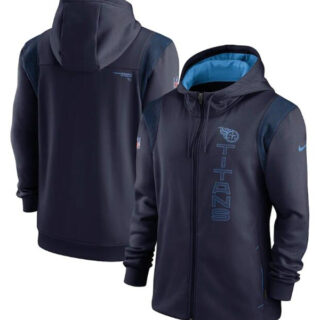 Men's Tennessee Titans 2021 Navy Sideline Team Performance Full-Zip Hoodie