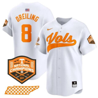 Men's Tennessee Volunteers #8 Dylan Dreiling White 2024 Champions Vapor Limited Stitched Jersey