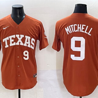 Men's Texas Longhorns #9 Joley Mitchell Orange 2025 World Series & SEC Patch Stitched Jersey